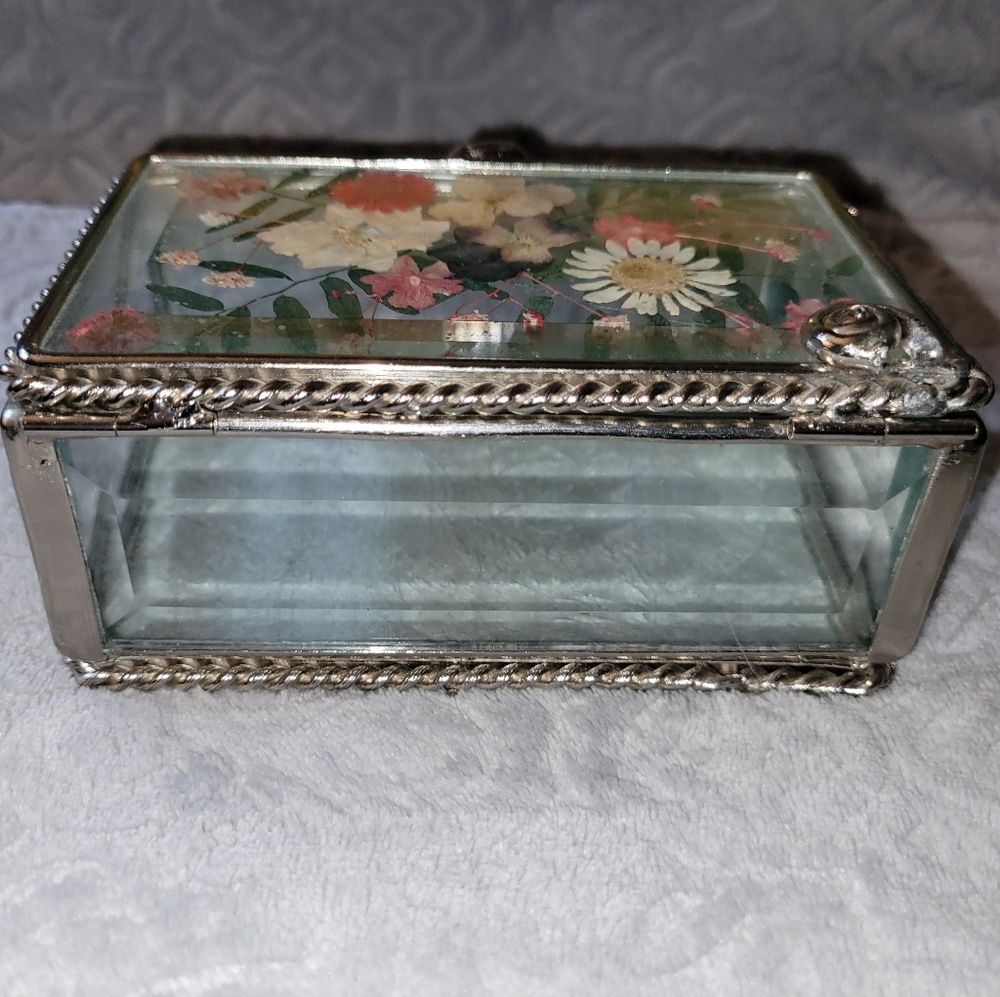 Amazing Pressed Flowers Beveled Glass Jewelry/Trinket Box - Picture 7 of 16